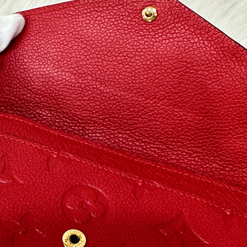 LV M60735 紅色荔枝皮 壓紋 金釦 三折 中夾短夾皮夾零錢包-7