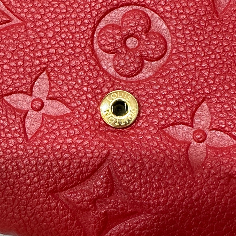 LV M60735 紅色荔枝皮 壓紋 金釦 三折 中夾短夾皮夾零錢包-8