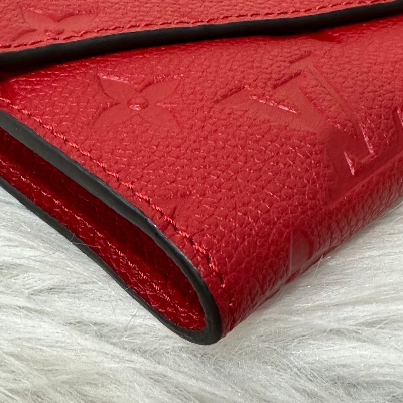 LV M60735 紅色荔枝皮 壓紋 金釦 三折 中夾短夾皮夾零錢包-10