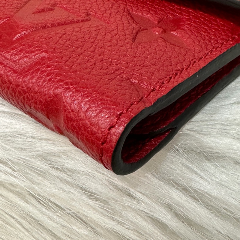 LV M60735 紅色荔枝皮 壓紋 金釦 三折 中夾短夾皮夾零錢包-11