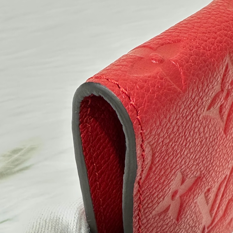 LV M60735 紅色荔枝皮 壓紋 金釦 三折 中夾短夾皮夾零錢包-12