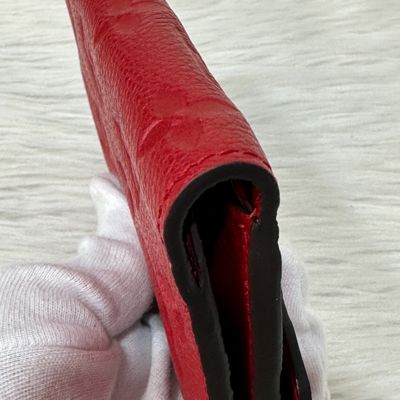 LV M60735 紅色荔枝皮 壓紋 金釦 三折 中夾短夾皮夾零錢包-13