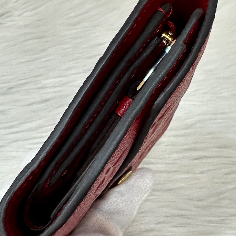 LV M60735 紅色荔枝皮 壓紋 金釦 三折 中夾短夾皮夾零錢包-15