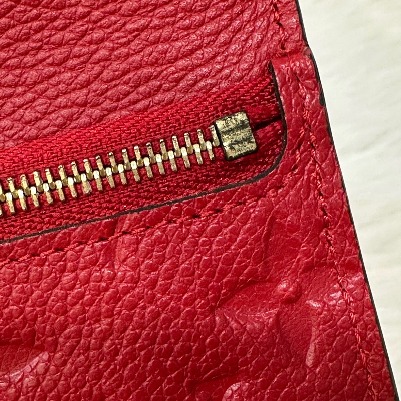 LV M60735 紅色荔枝皮 壓紋 金釦 三折 中夾短夾皮夾零錢包-19