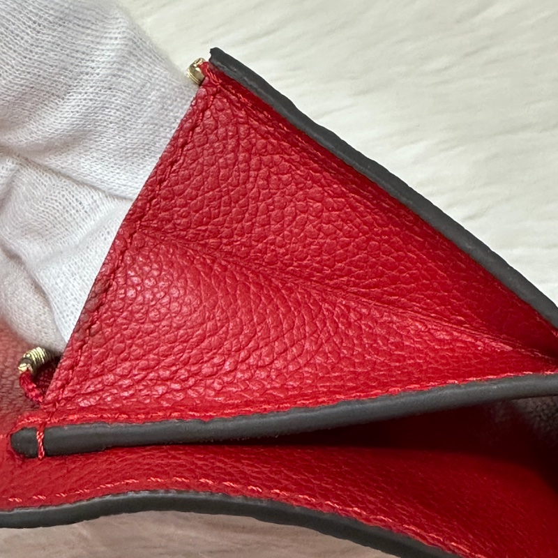 LV M60735 紅色荔枝皮 壓紋 金釦 三折 中夾短夾皮夾零錢包-22