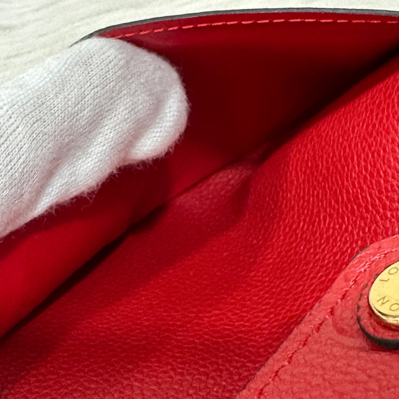 LV M60735 紅色荔枝皮 壓紋 金釦 三折 中夾短夾皮夾零錢包-27