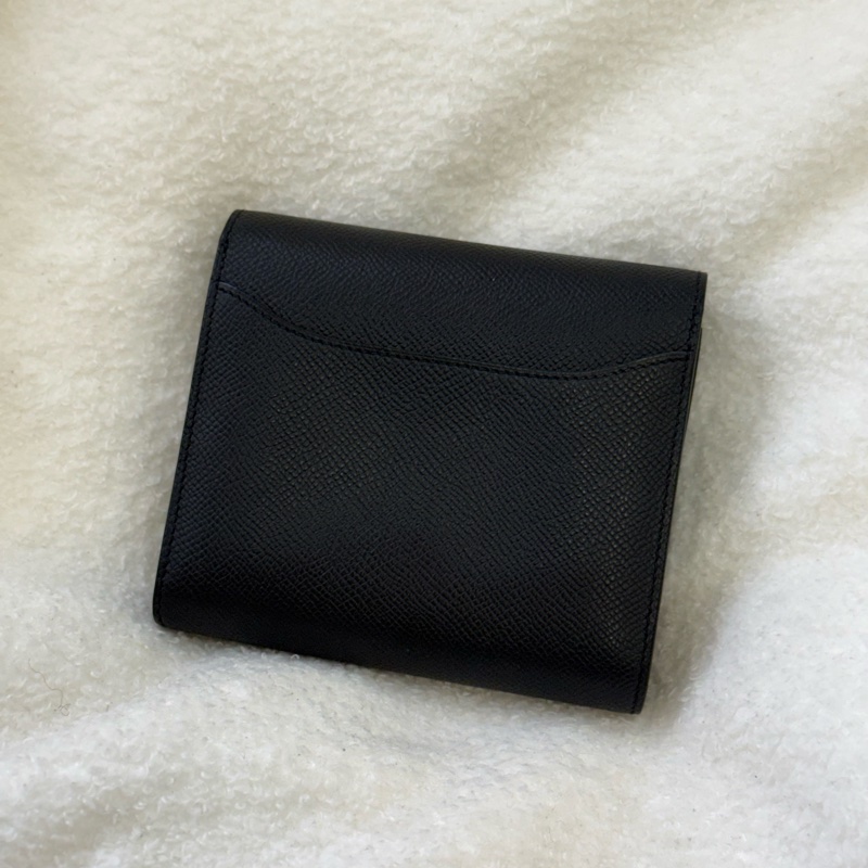 Hermes 玫瑰金釦 Epsom皮 Constance 二折短夾 黑色-2