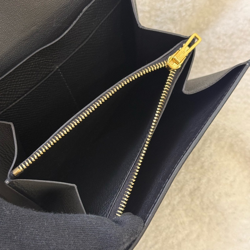 Hermes 玫瑰金釦 Epsom皮 Constance 二折短夾 黑色-8