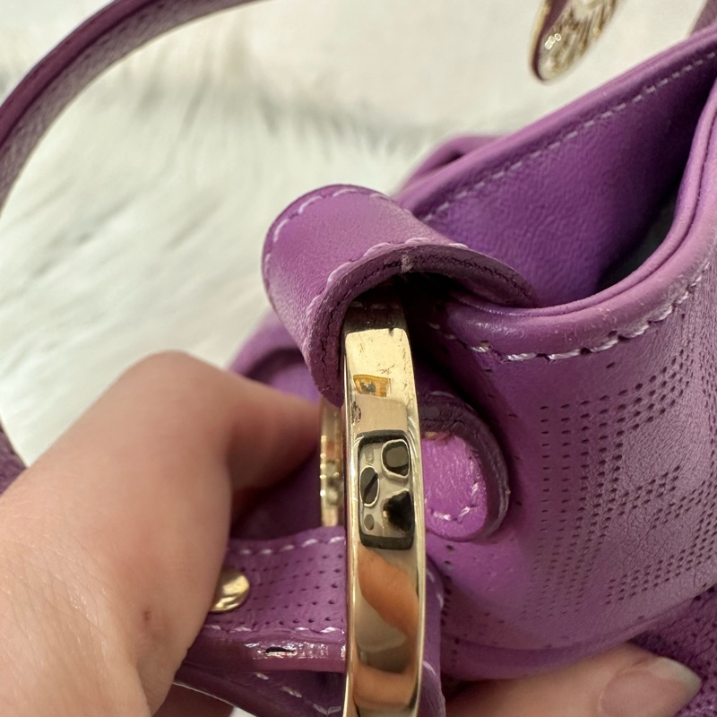 fendi 紫皮老花洞洞抓皺包-15