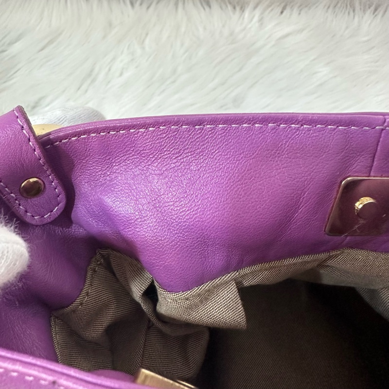 fendi 紫皮老花洞洞抓皺包-35