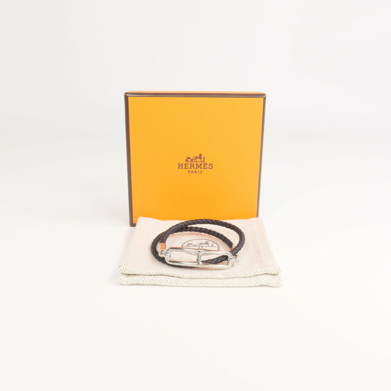 HERMES Swift皮革Roulis Double Bracelet銀扣手鏈-7