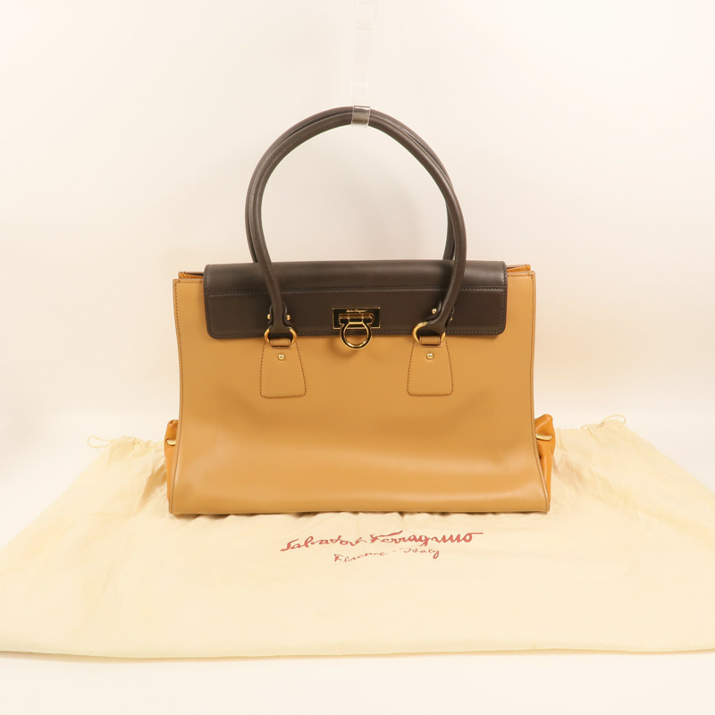 Salvatore Ferragamo 牛皮皮革Gancini Bag金扣手挽袋-8