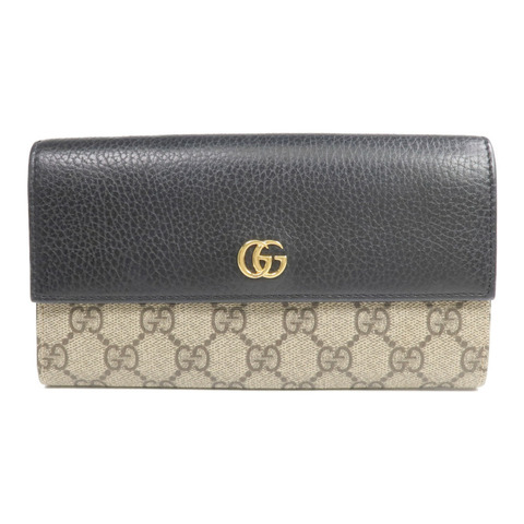 GUCCI 塗層帆布/皮革Long Wallet金扣長錢包