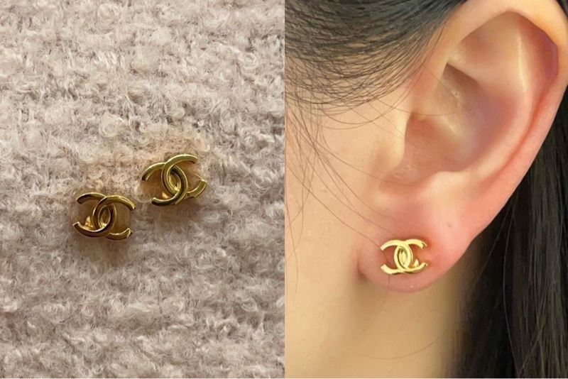 CHANEL金色LOGO耳環-0