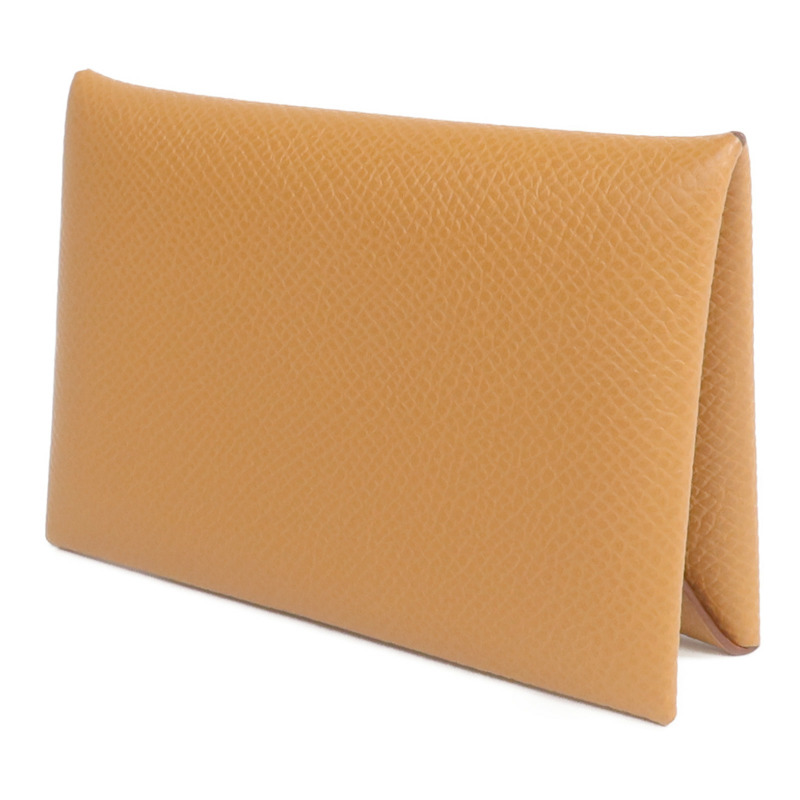 HERMES Epsom皮革Calvi銀扣卡片套Gold-2