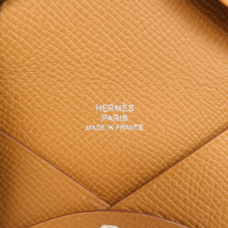 HERMES Epsom皮革Calvi銀扣卡片套Gold-7