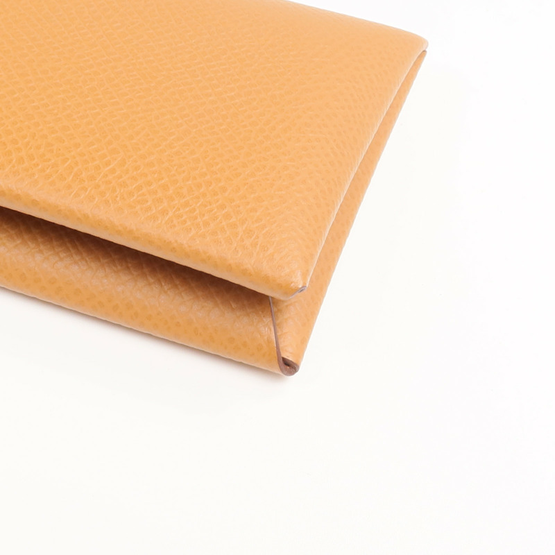 HERMES Epsom皮革Calvi銀扣卡片套Gold-9