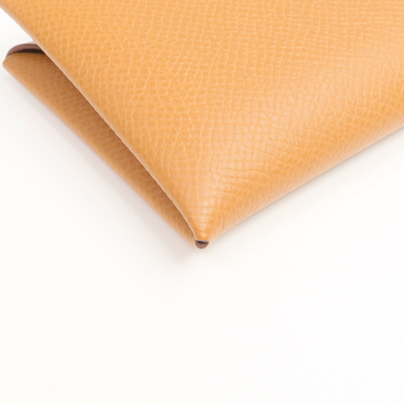 HERMES Epsom皮革Calvi銀扣卡片套Gold-11