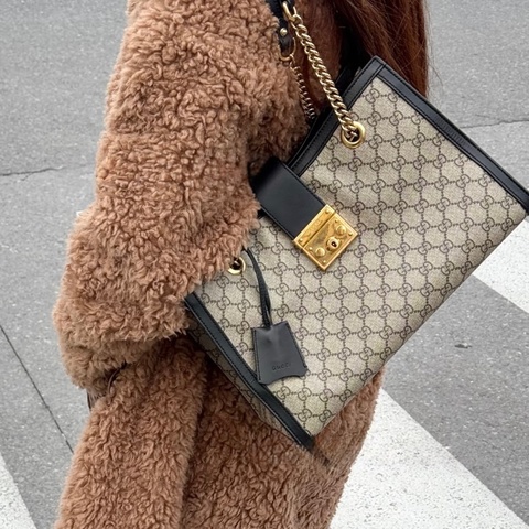 Gucci原花拼黑邊padlock gg 中型肩背包