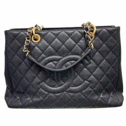 CHANEL 香奈兒 荔枝牛皮 GST 金鍊肩背包  黑色