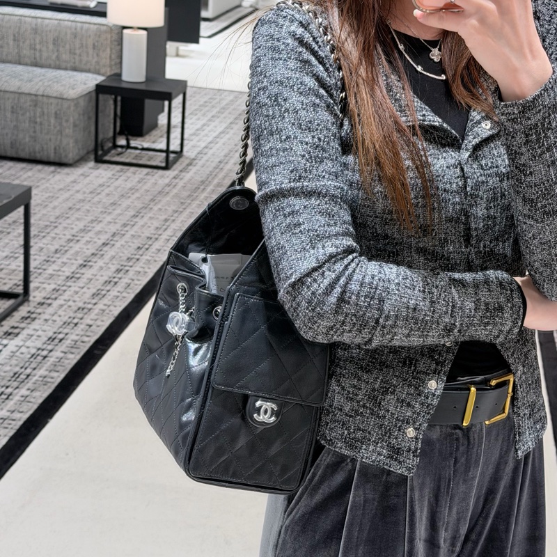 Chanel 黑銀油臘小號/ mini 全新品 25bag 新款皮革🖤-2