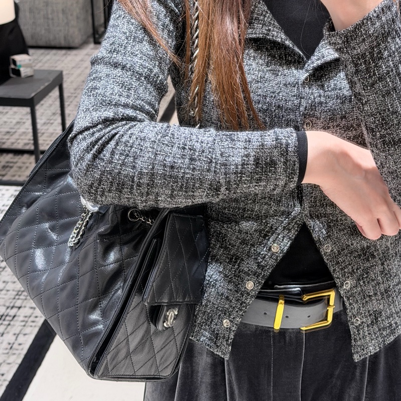 Chanel 黑銀油臘小號/ mini 全新品 25bag 新款皮革🖤-4