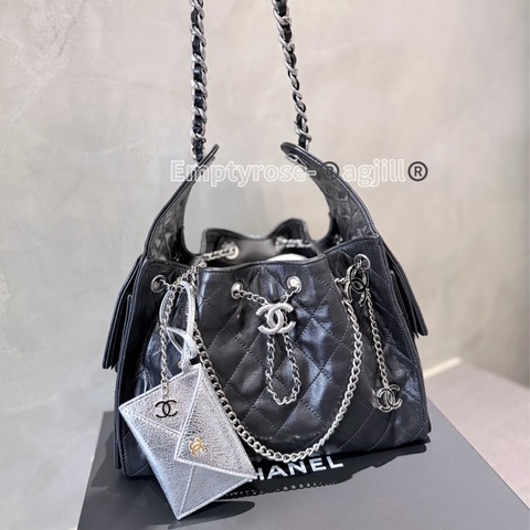 Chanel 黑銀油臘小號全新品 25bag 最新限量油臘皮革+黑銀🦋🖤