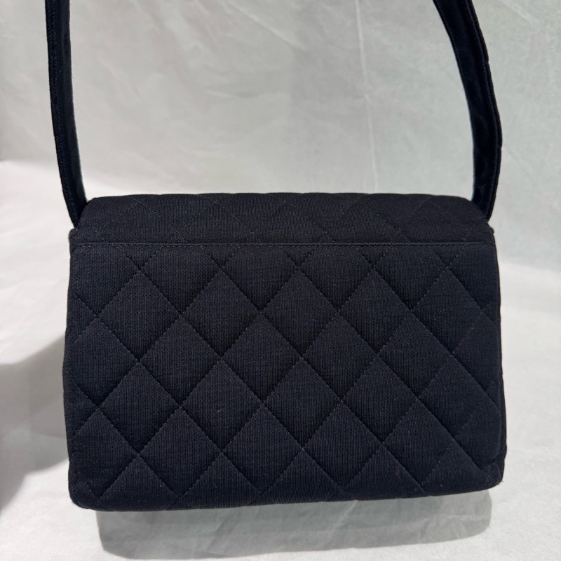 Chanel 97A 稀有 黑銀中古布面kelly 4開 約23cm 配件：身份卡-5