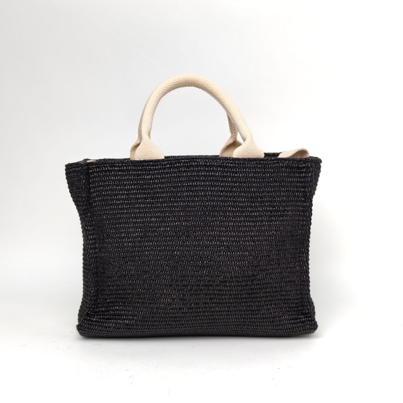 MARNI 黑色草編刺繡logo托特包手提單肩包-2