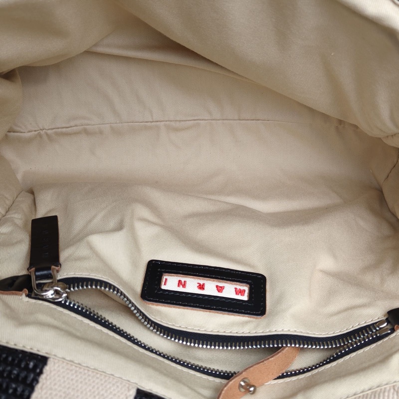 MARNI 黑色草編刺繡logo托特包手提單肩包-4