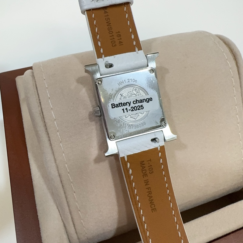 Hermes 銀色錶框拼白色牛皮錶帶Heure H 25mm腕錶-5