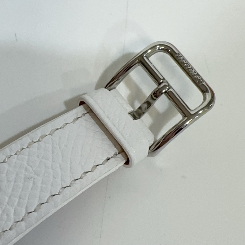 Hermes 銀色錶框拼白色牛皮錶帶Heure H 25mm腕錶-9