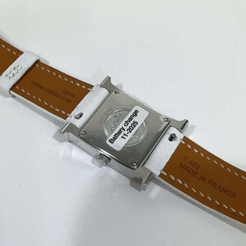 Hermes 銀色錶框拼白色牛皮錶帶Heure H 25mm腕錶-10