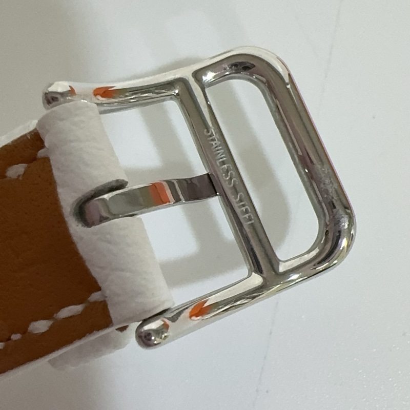 Hermes 銀色錶框拼白色牛皮錶帶Heure H 25mm腕錶-11
