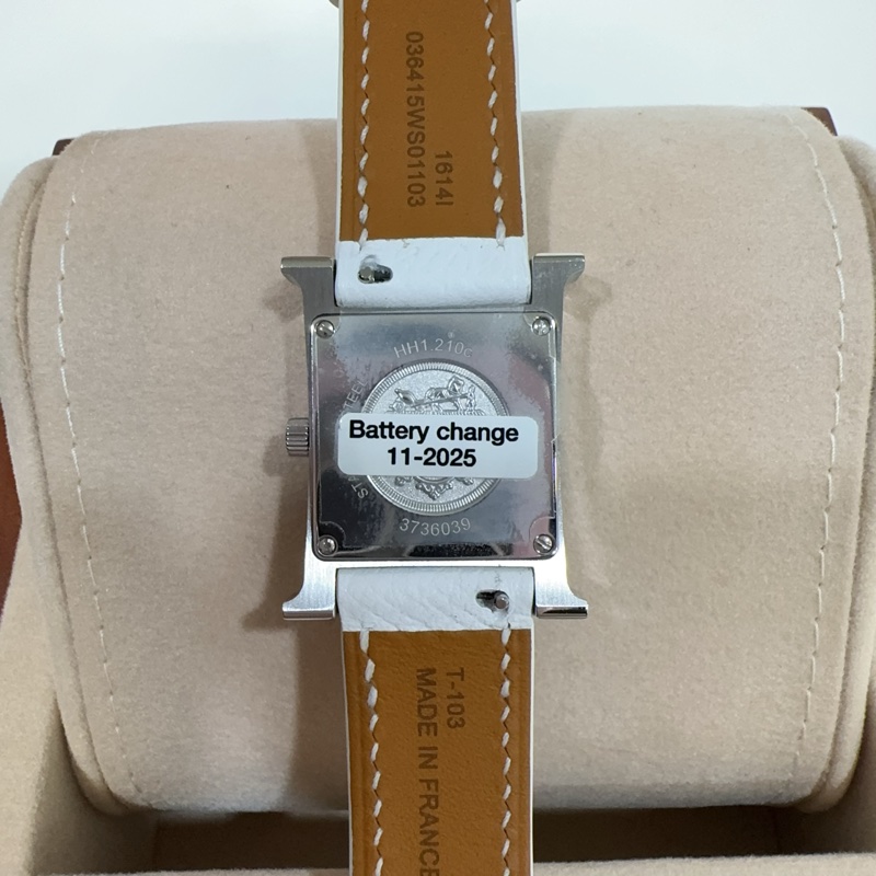 Hermes 銀色錶框拼白色牛皮錶帶Heure H 25mm腕錶-15