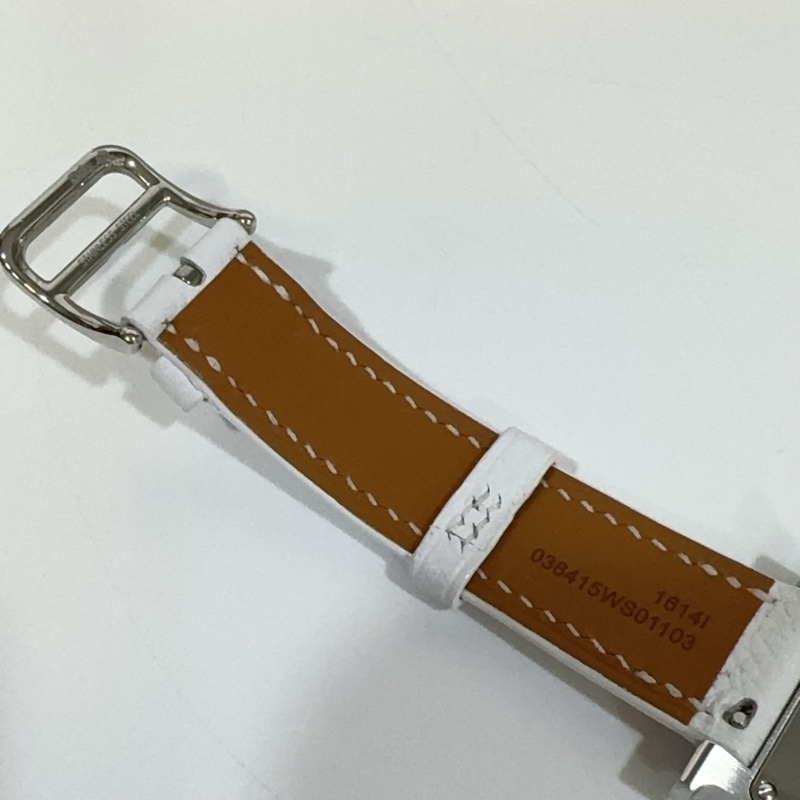 Hermes 銀色錶框拼白色牛皮錶帶Heure H 25mm腕錶-17