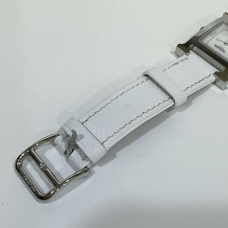 Hermes 銀色錶框拼白色牛皮錶帶Heure H 25mm腕錶-18