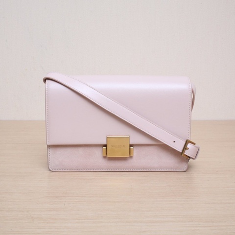 SAINT LAURENT 粉色牛皮橫版豆腐包單肩包