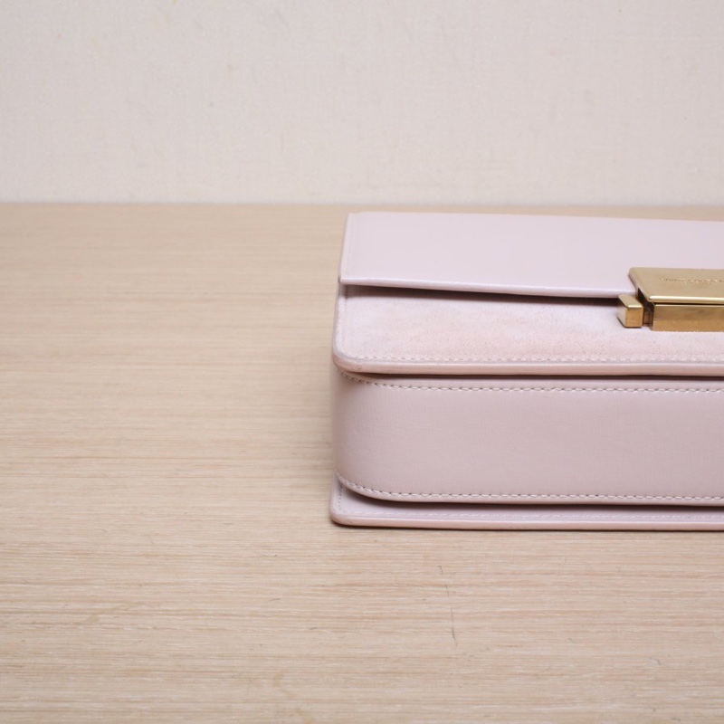 SAINT LAURENT 粉色牛皮橫版豆腐包單肩包-4