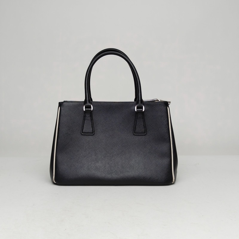 PRADA Galleria殺手包中號黑色牛皮銀扣肩背包-2