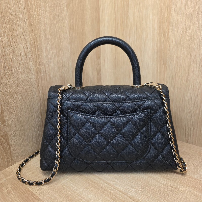 [夯貨經典款,現省3.5萬🥰] Chanel香奈兒 黑荔枝皮淡金釦CoCo Handle手提肩斜背包-3