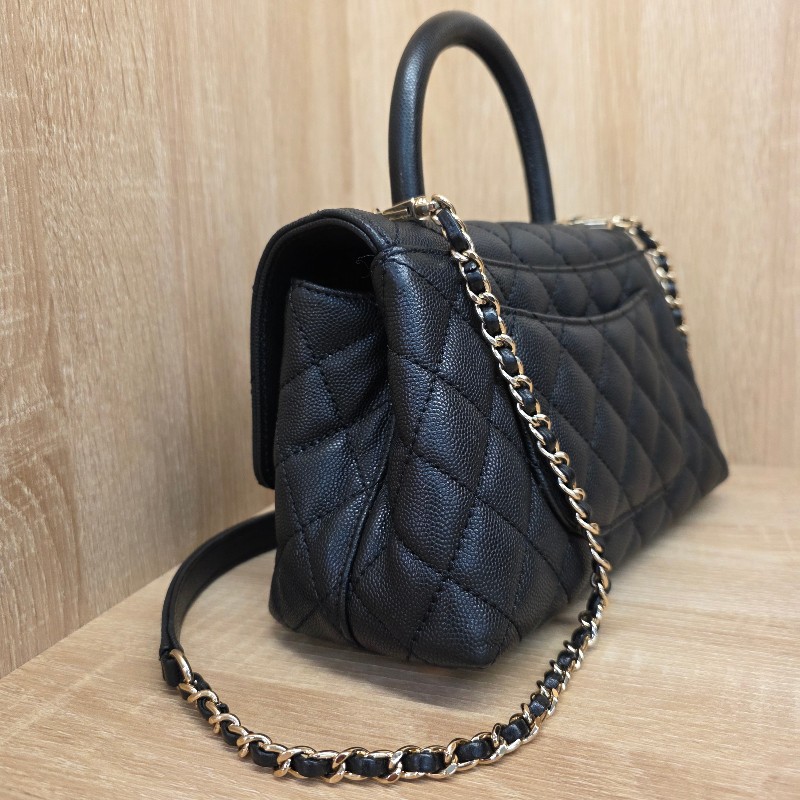 [夯貨經典款,現省3.5萬🥰] Chanel香奈兒 黑荔枝皮淡金釦CoCo Handle手提肩斜背包-4