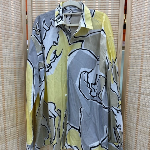 Hermes 駿馬之舞春夏襯衫嫩黃拼淺灰 39碼