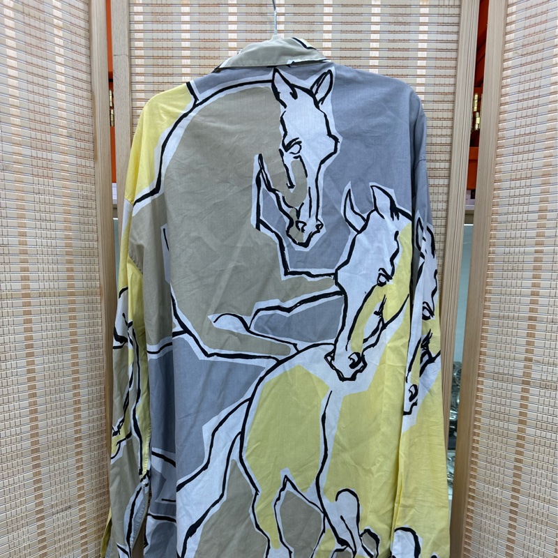 Hermes 駿馬之舞春夏襯衫嫩黃拼淺灰 39碼-1