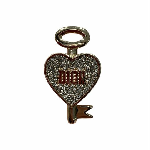 DIOR 迪奧 絲巾扣 背帶掛飾 愛心 鑰匙 玫瑰金 水鑽