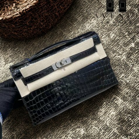 【精選天菜】HERMES 一代  MINI KELLY 黑銀 鱷魚皮 亮面