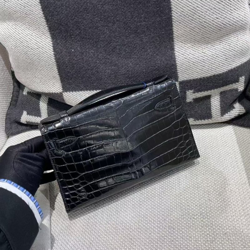 【精選天菜】HERMES 一代  MINI KELLY 黑銀 鱷魚皮 亮面-1