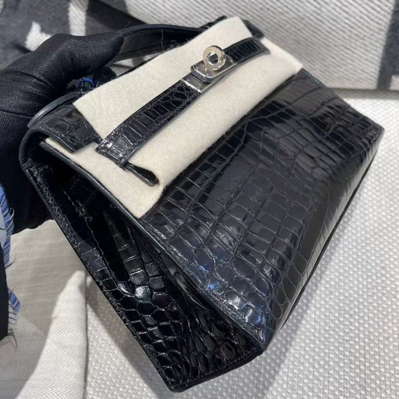 【精選天菜】HERMES 一代  MINI KELLY 黑銀 鱷魚皮 亮面-2