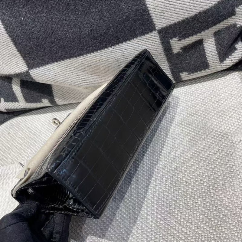 【精選天菜】HERMES 一代  MINI KELLY 黑銀 鱷魚皮 亮面-4