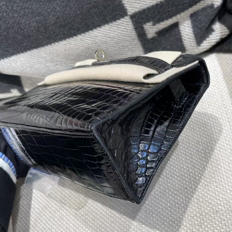 【精選天菜】HERMES 一代  MINI KELLY 黑銀 鱷魚皮 亮面-5